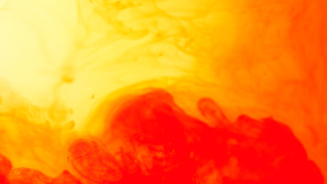 Red-And-Orange-Paint-Or-Dye-Dropped-Into-Water-Against-White-Background-To-Create-Swirling-Colourful-Smoke-Background